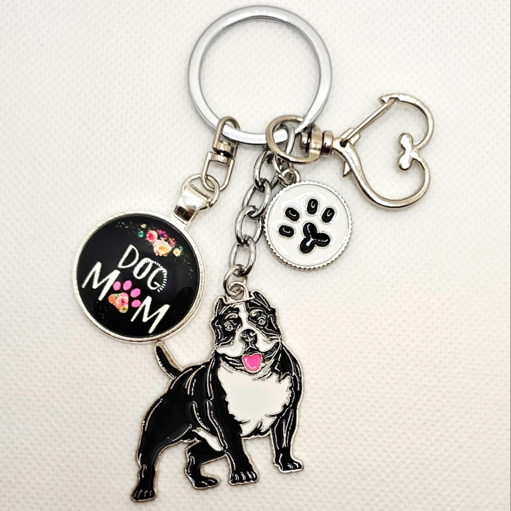 NEW! Enamel Staffordshire Pit XL Bully "Dog Mom" + Pawprint Bag Charm 🎒👜~🐾 🐕